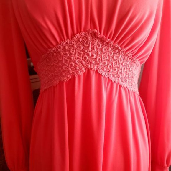 Vintage 60s Coral Goddess Maxi Dress - Picture 5 of 6